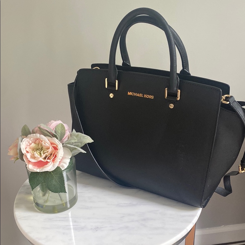 Michael Kors Black Satchel with Gold Hardware
